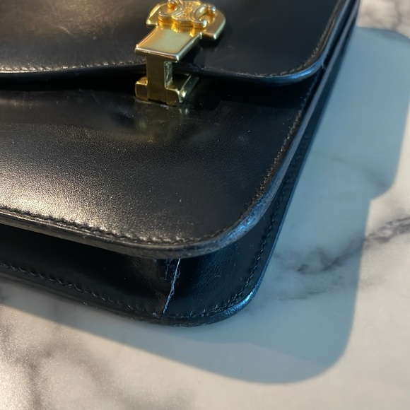 Celine Vintage Box Calf Macadam Logo 2Way Chain Shoulder Clutch RARE - Picture 10 of 14